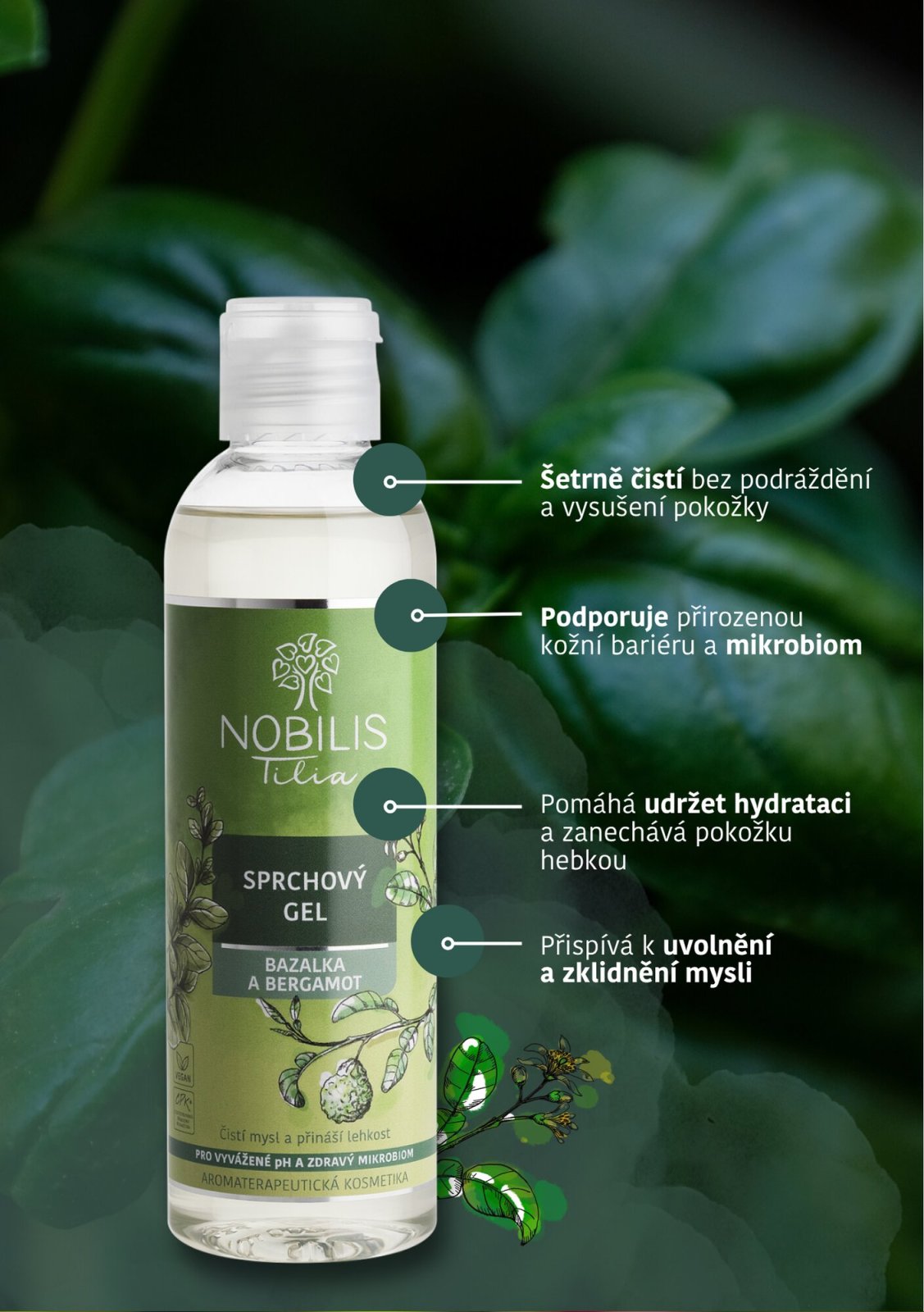 Nobilis Sprchový gel Bazalka a bergamot 200 ml