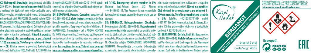 KH - Éterický olej BERGAMOT 20 ml