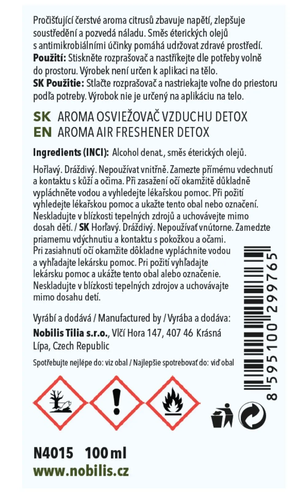 Nobilis Aroma osvěžovač vzduchu Detox 100 ml
