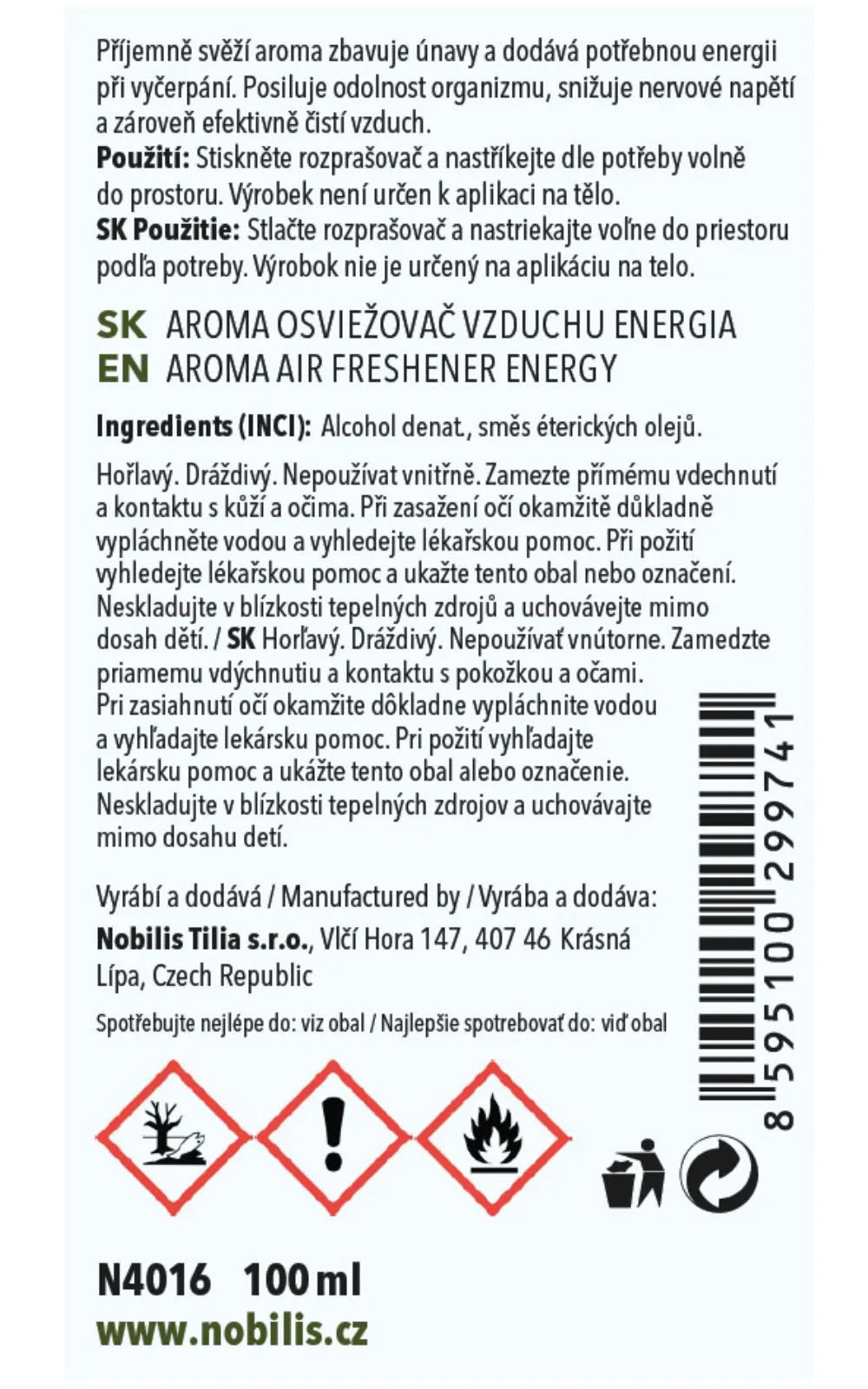 Nobilis Aroma osvěžovač vzduchu Energie 100 ml